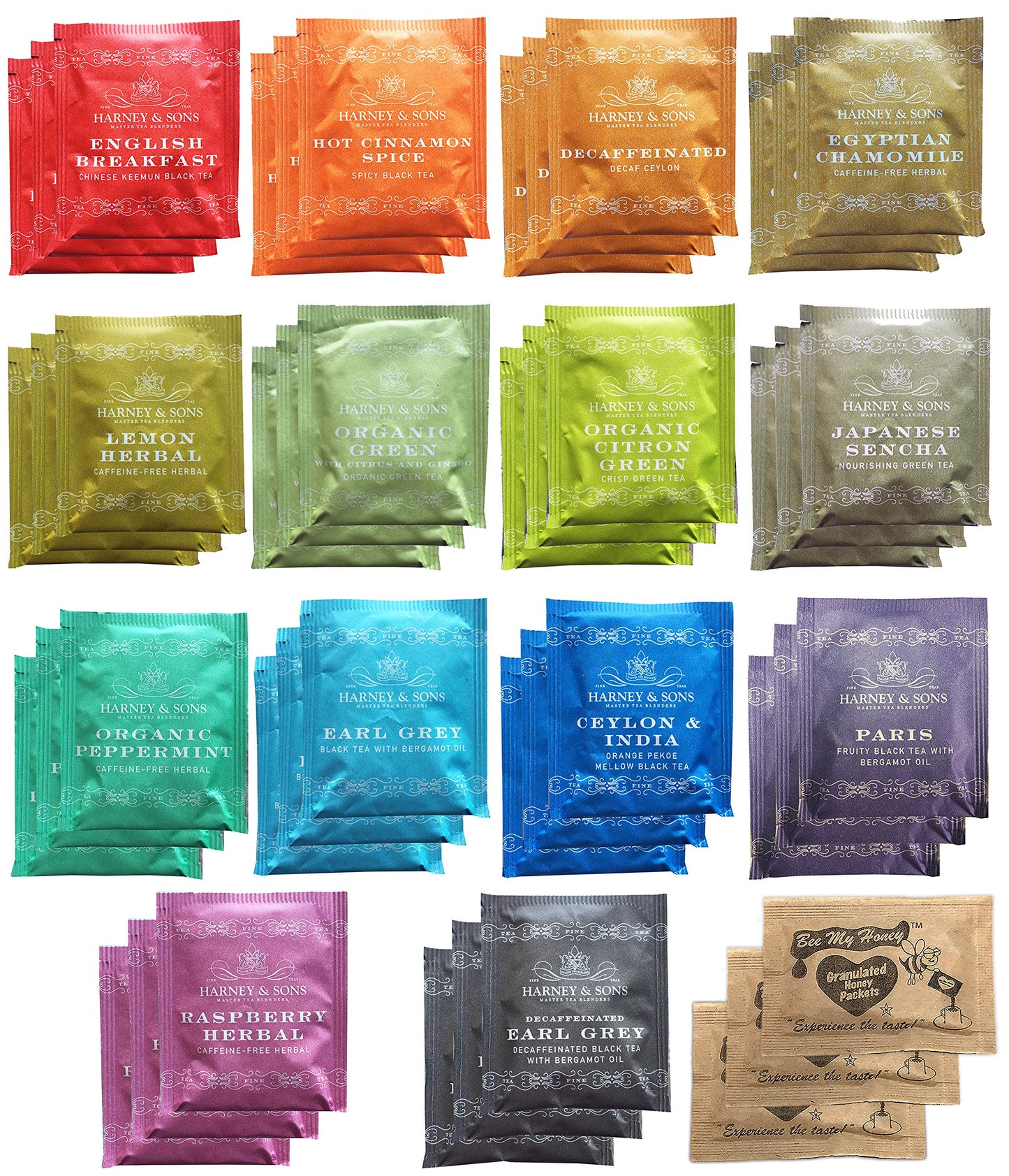 Savies assorted tea bags featuring various flavors like English Breakfast, Chamomile, Green, Earl Grey, and Raspberry Herbal