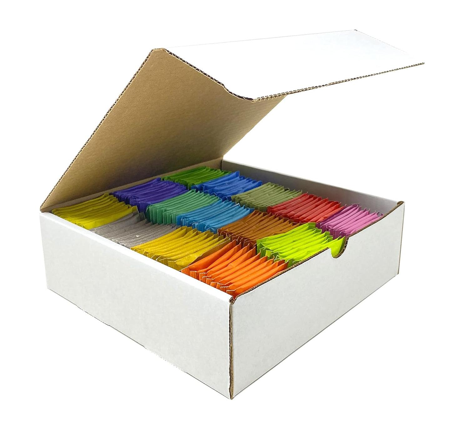 Savies white box containing assorted tea bags in colorful individually wrapped packages