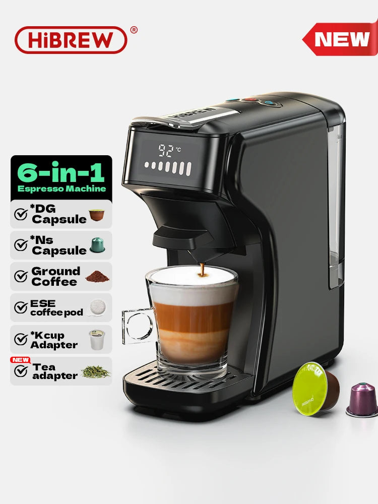 HiBREW 6-in-1 Espresso Machine brewing coffee with DG capsule included in premium coffee gift bundle