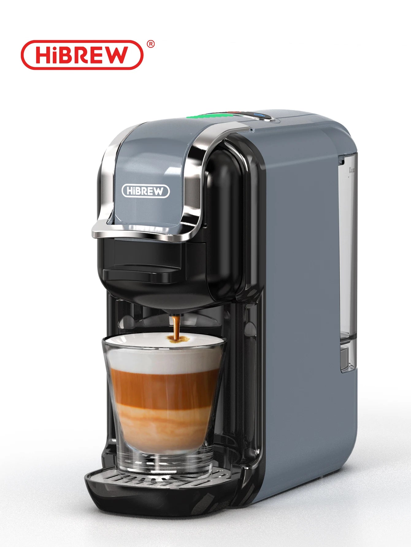 HiBREW espresso machine brewing a layered coffee in a clear glass cup for premium coffee gift bundle