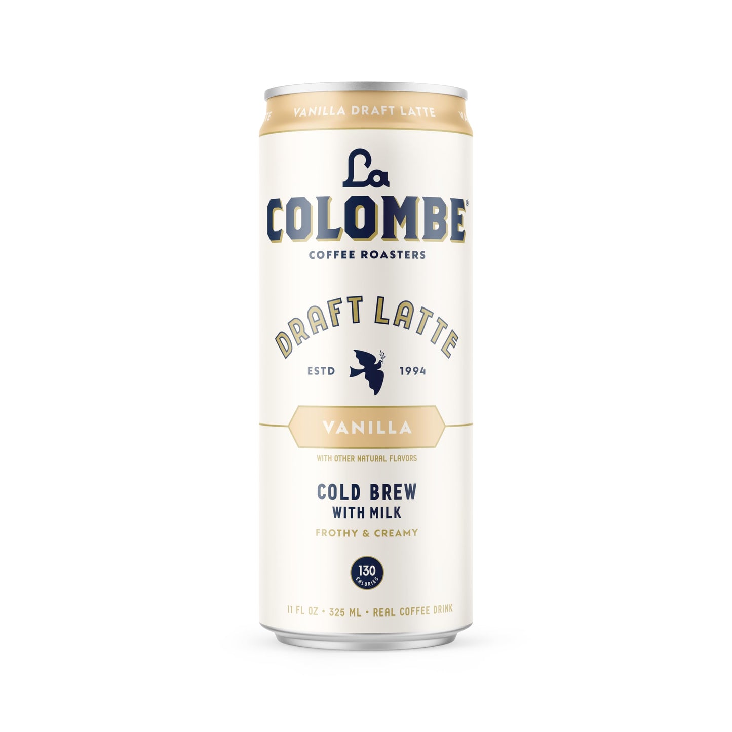 La Colombe Draft Latte 4 pack vanilla cold brew with milk in a tall white can