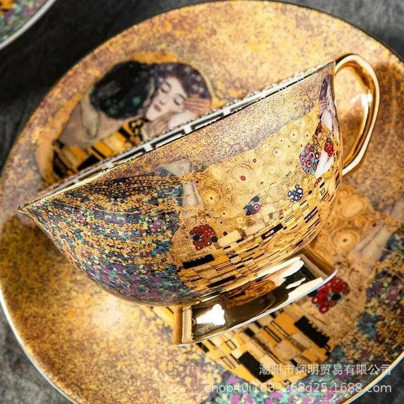 Savies premium coffee gift bundle featuring a decorative gold and artistic patterned coffee cup and saucer