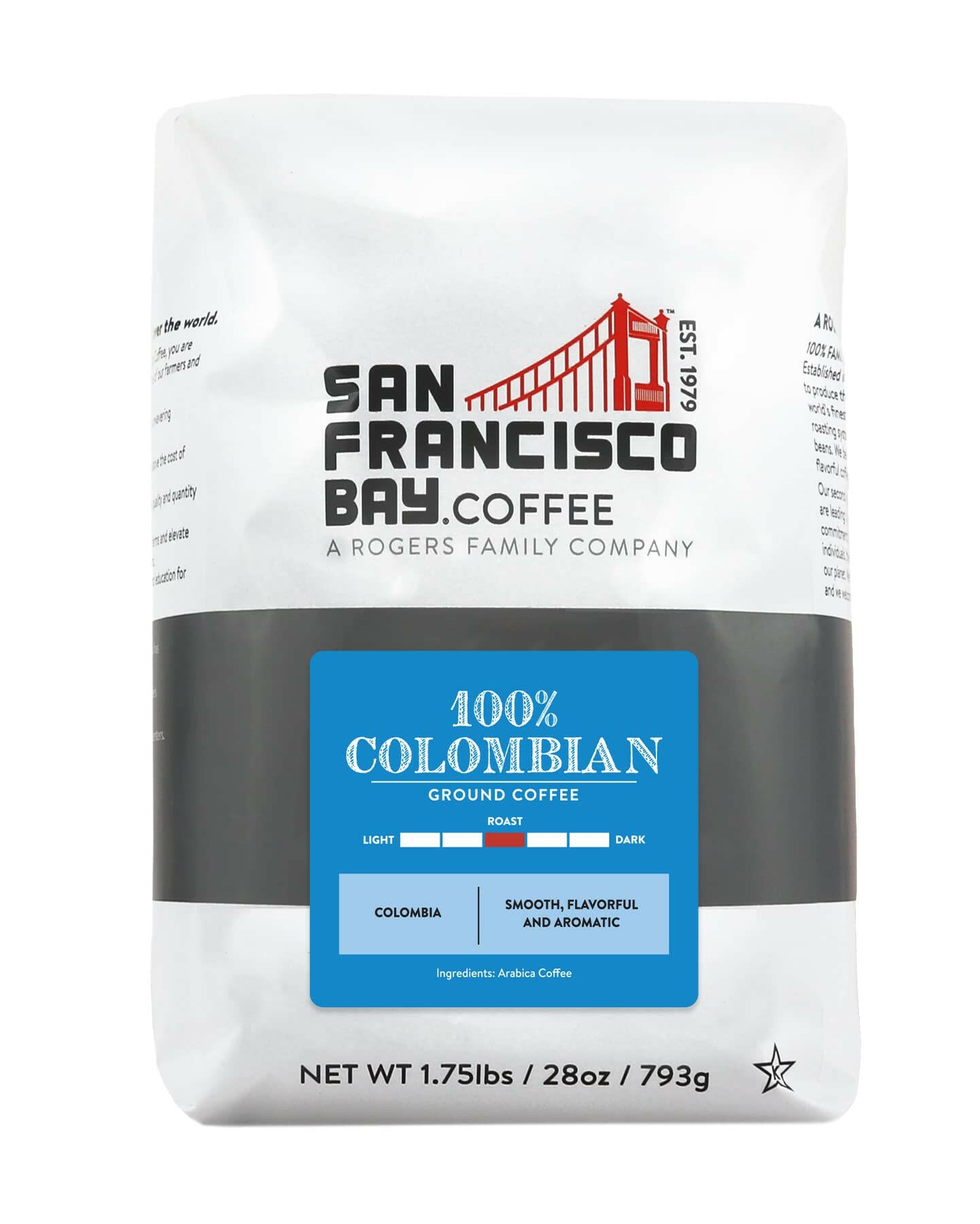 San Francisco Bay 100% Colombian ground coffee bag for premium coffee gift bundle