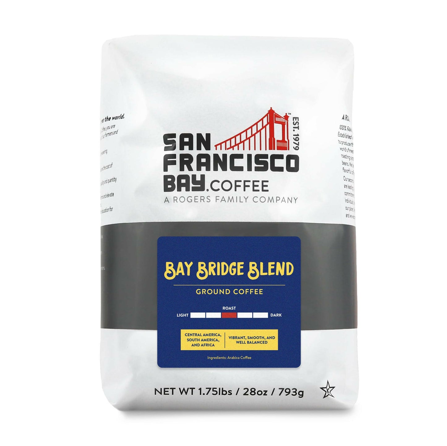 San Francisco Bay Coffee Bay Bridge Blend ground coffee bag in white packaging premium coffee gift bundle