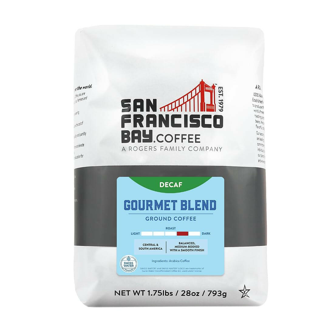 San Francisco Bay Decaf Gourmet Blend Ground Coffee in premium coffee gift bundle by Savies