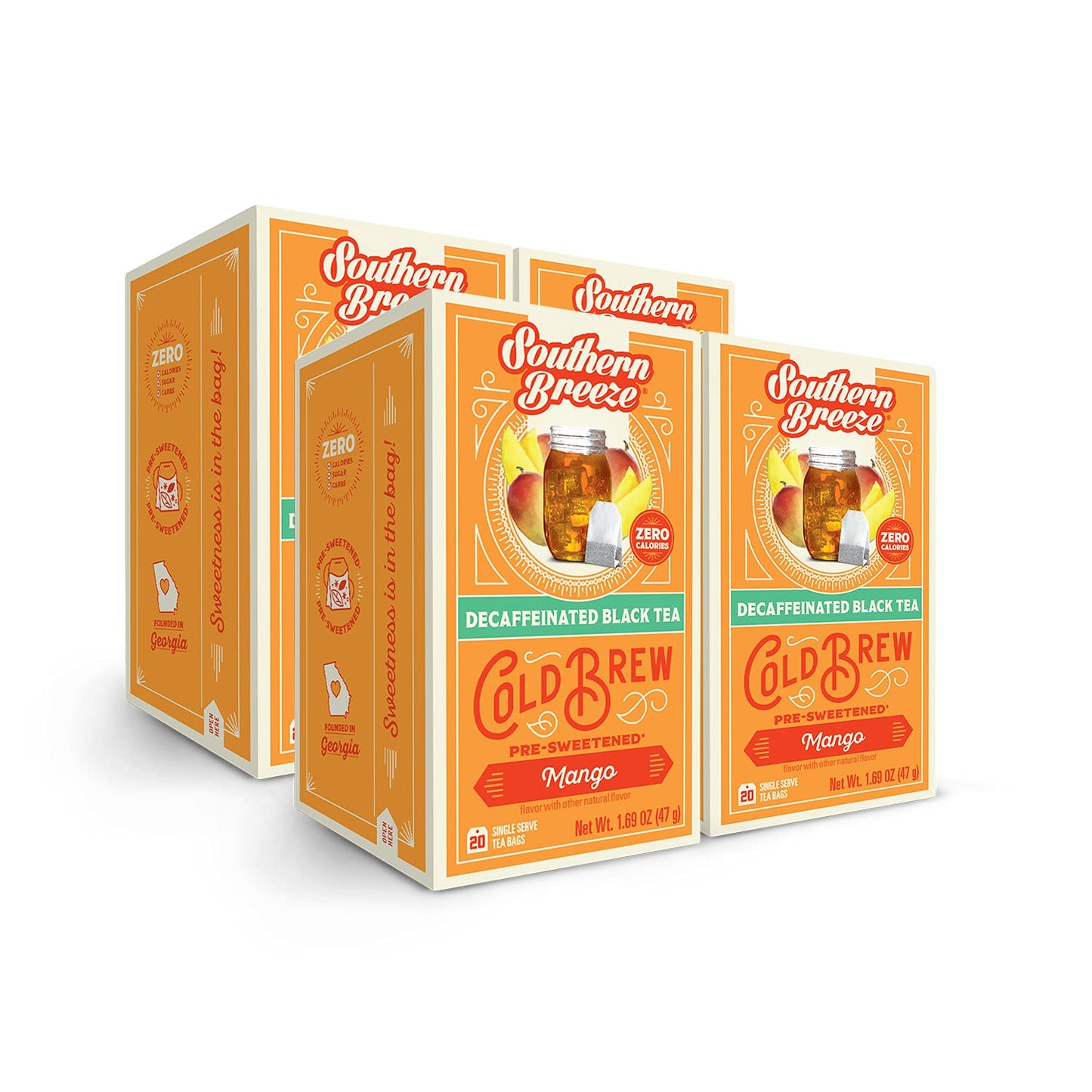 Savies Southern Breeze decaf cold brew tea bags Mango flavor with pre-sweetened decaffeinated black tea