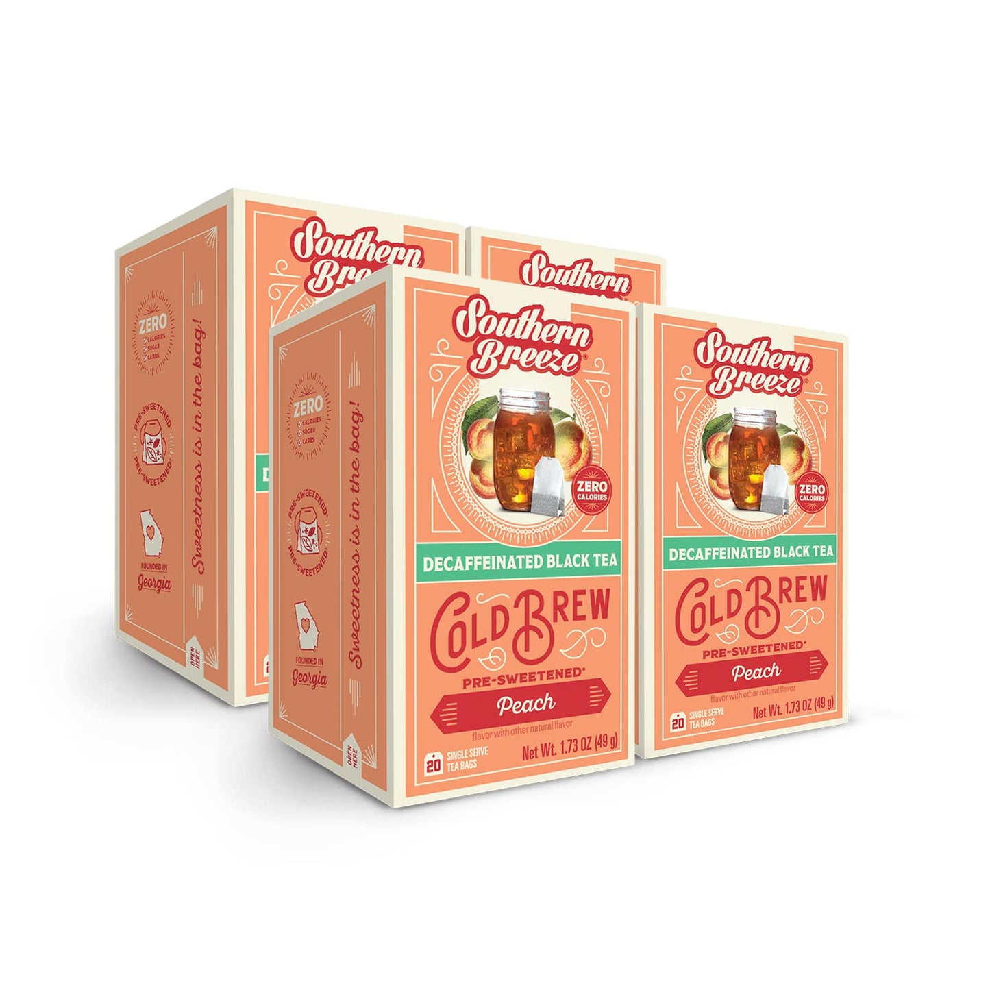 Savies Southern Breeze decaf cold brew tea bags peach flavor pre-sweetened black tea pack