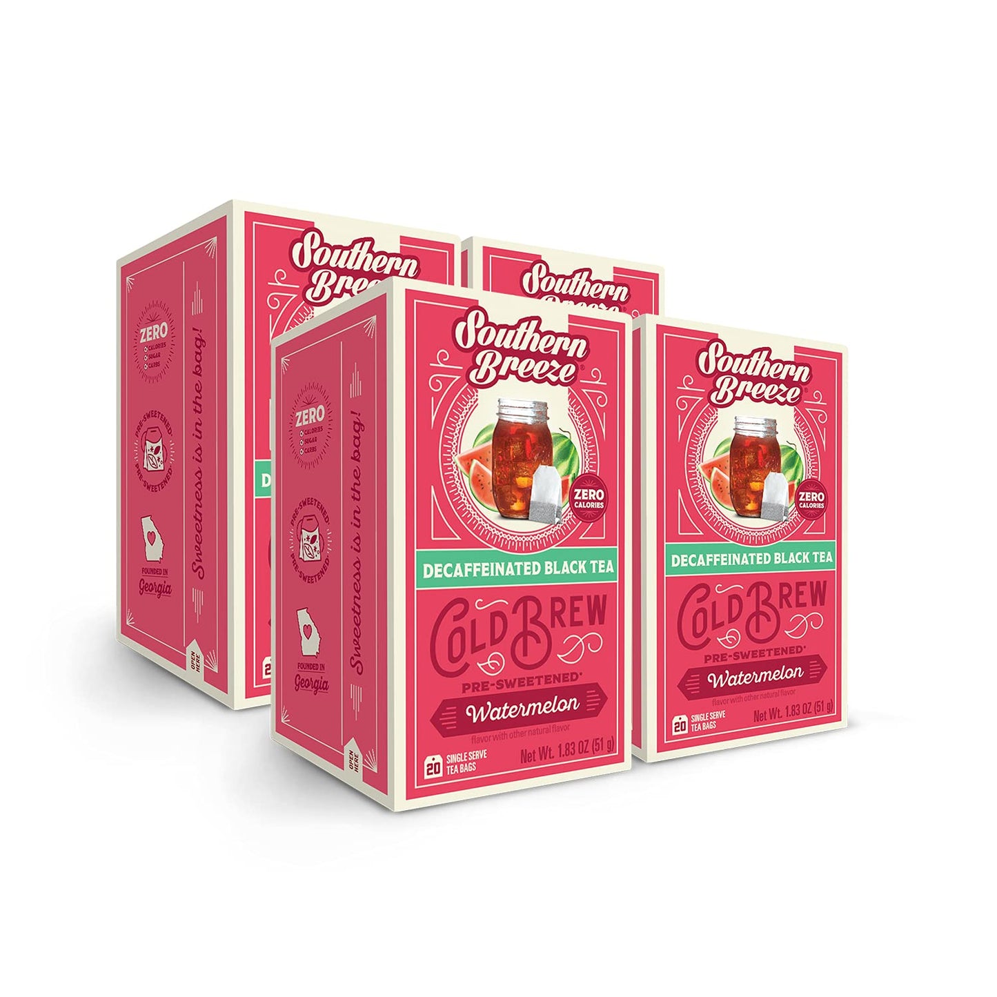 Savies Southern Breeze decaf cold brew tea bags in watermelon flavor with zero calories