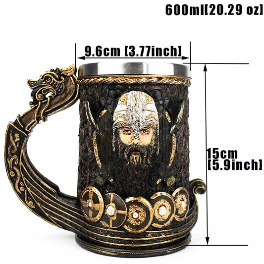 600ML Viking Mug Collection 304 Stainless Steel Insert Resin Beer Danegeld Tankard Coffee Beer Mugs Cup Halloween Friends Gift