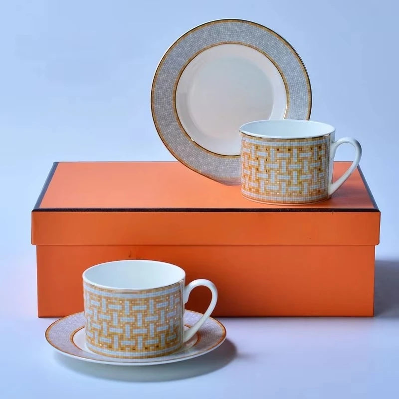 European Style H Home Bone China Coffee Utensils Mosaic Home Ceramic Teapot Coffee Cup Bowl Spoon Dinner Plate