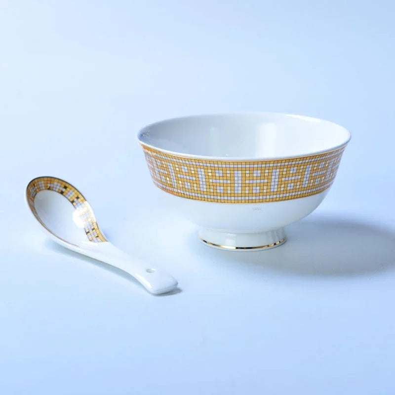 European Style H Home Bone China Coffee Utensils Mosaic Home Ceramic Teapot Coffee Cup Bowl Spoon Dinner Plate