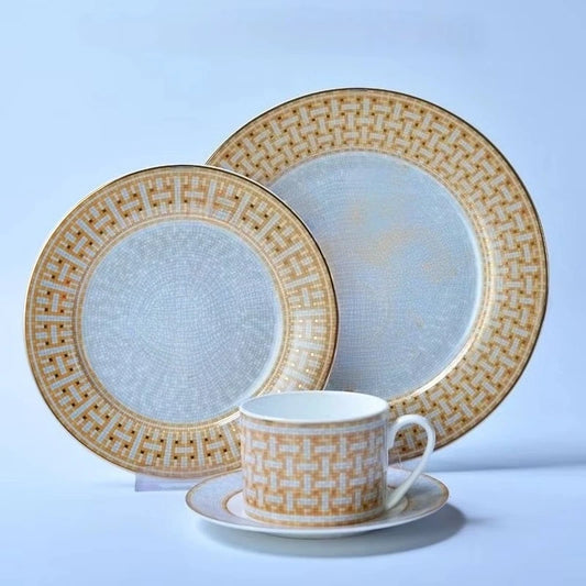 European Style H Home Bone China Coffee Utensils Mosaic Home Ceramic Teapot Coffee Cup Bowl Spoon Dinner Plate