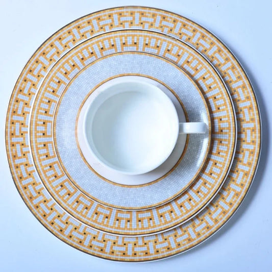 European Style H Home Bone China Coffee Utensils Mosaic Home Ceramic Teapot Coffee Cup Bowl Spoon Dinner Plate