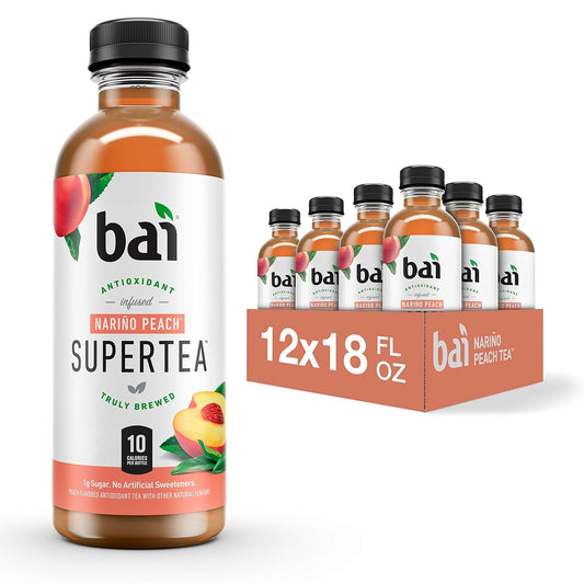 Bai Narino Peach supertea 12 pack bottles with antioxidant infused brewed tea in peach flavor