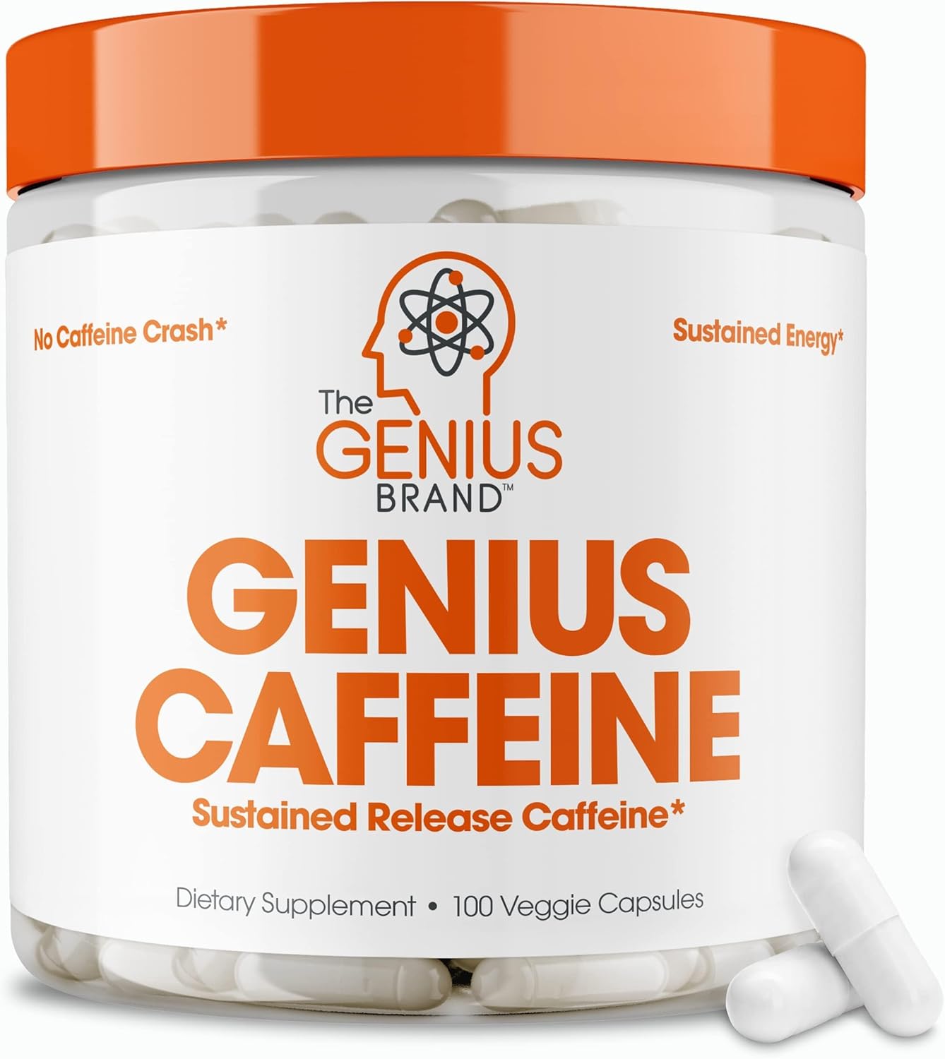 Savies Genius Caffeine dietary supplement bottles with sustained release caffeine pills for energy
