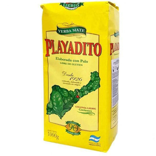 Playadito Yerba mate loose leaf tea 1000g package with yellow design by Savies