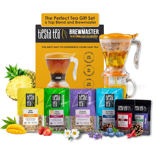 Savies loose leaf tea starter kit with six Tiesta Tea blends and Brewmaster infuser gift set